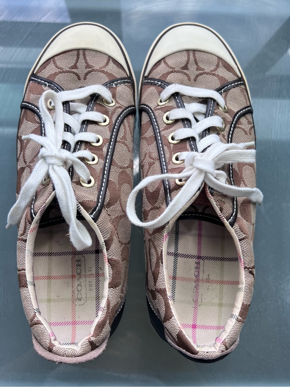 Coach Brown Signature Monogram Low-Top Sneakers with White Accents